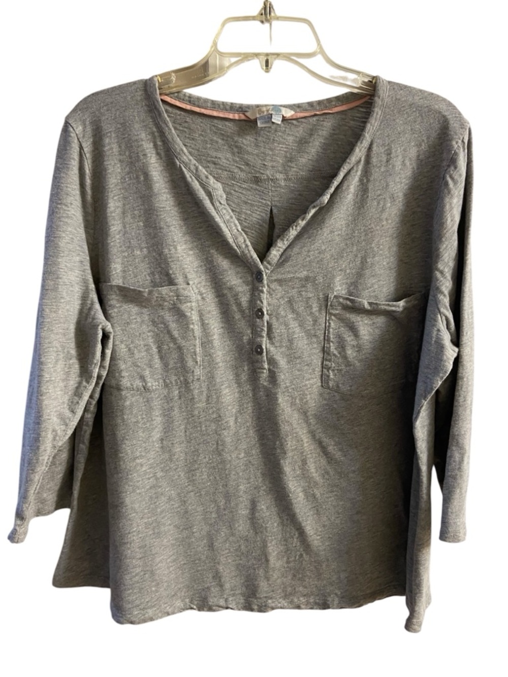 Boden Heather grey Henley top 3/4 sleeves cotton Sz 18 - Picture 2 of 7